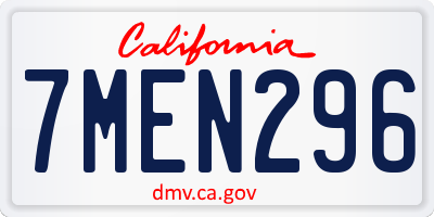 CA license plate 7MEN296