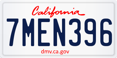 CA license plate 7MEN396
