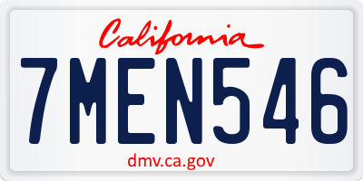 CA license plate 7MEN546