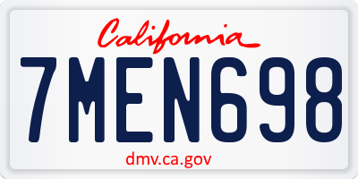 CA license plate 7MEN698