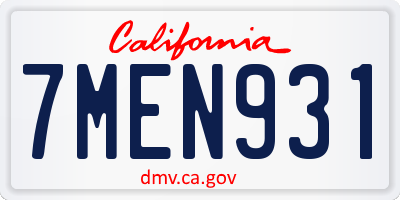 CA license plate 7MEN931