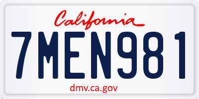 CA license plate 7MEN981
