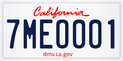 CA license plate 7MEO001