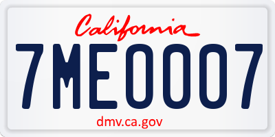 CA license plate 7MEO007