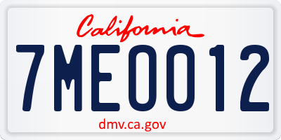 CA license plate 7MEO012