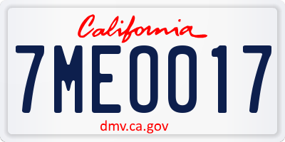 CA license plate 7MEO017
