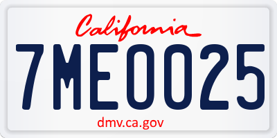 CA license plate 7MEO025