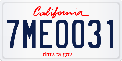 CA license plate 7MEO031