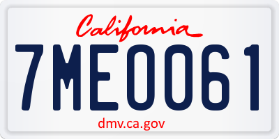 CA license plate 7MEO061