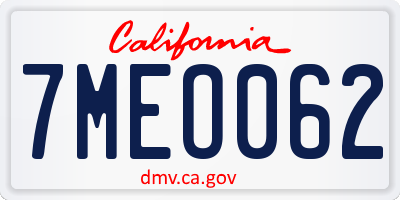 CA license plate 7MEO062