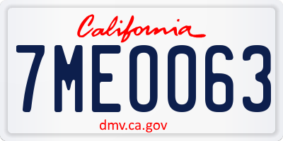 CA license plate 7MEO063