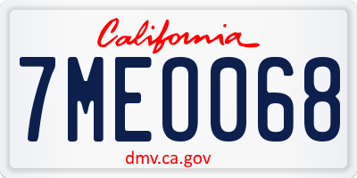 CA license plate 7MEO068