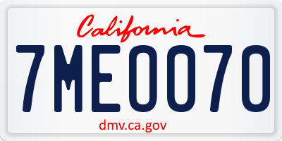 CA license plate 7MEO070