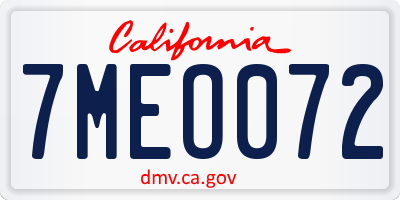 CA license plate 7MEO072