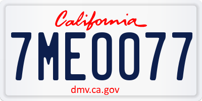 CA license plate 7MEO077