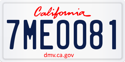 CA license plate 7MEO081