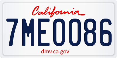 CA license plate 7MEO086