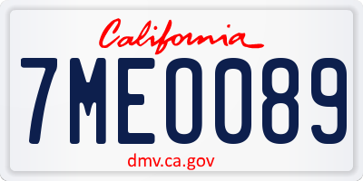 CA license plate 7MEO089