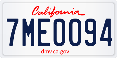 CA license plate 7MEO094