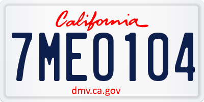 CA license plate 7MEO104