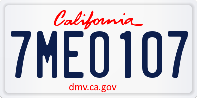 CA license plate 7MEO107