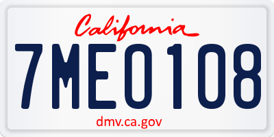 CA license plate 7MEO108