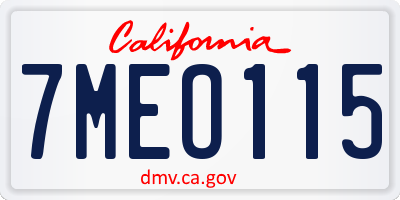 CA license plate 7MEO115