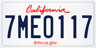 CA license plate 7MEO117