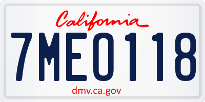 CA license plate 7MEO118