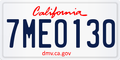CA license plate 7MEO130