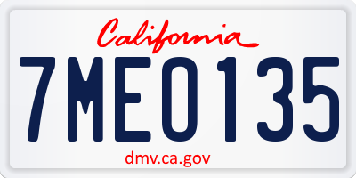 CA license plate 7MEO135