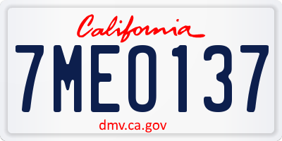 CA license plate 7MEO137
