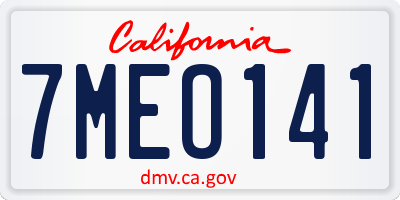 CA license plate 7MEO141