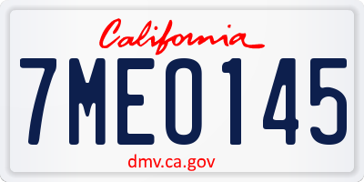 CA license plate 7MEO145