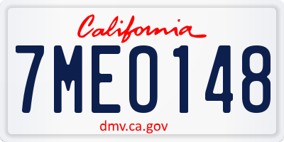 CA license plate 7MEO148