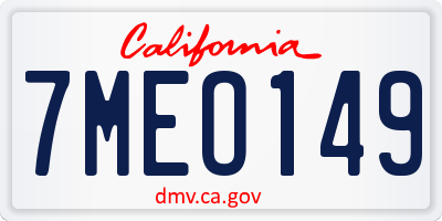 CA license plate 7MEO149