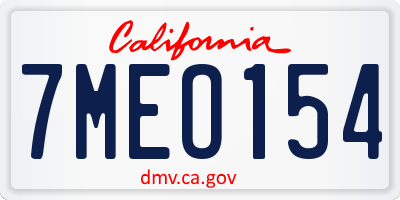 CA license plate 7MEO154
