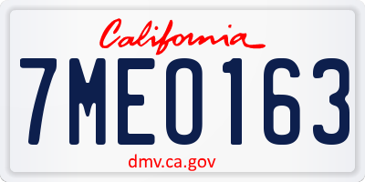 CA license plate 7MEO163