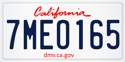 CA license plate 7MEO165