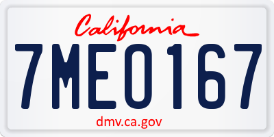 CA license plate 7MEO167