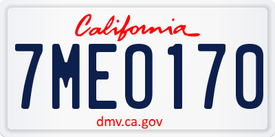 CA license plate 7MEO170