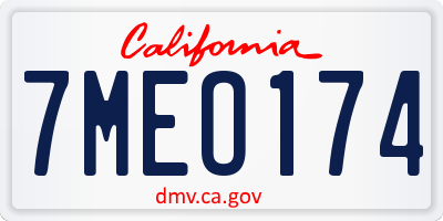 CA license plate 7MEO174
