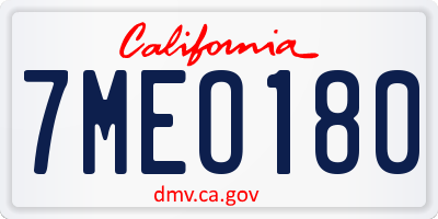 CA license plate 7MEO180