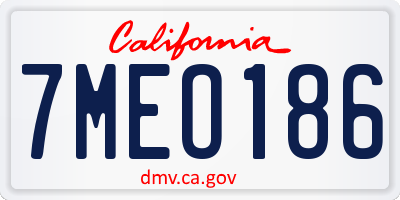 CA license plate 7MEO186