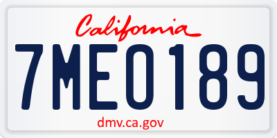 CA license plate 7MEO189