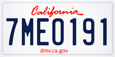 CA license plate 7MEO191