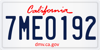 CA license plate 7MEO192