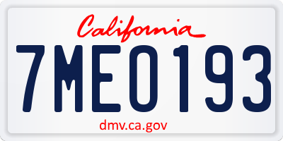 CA license plate 7MEO193