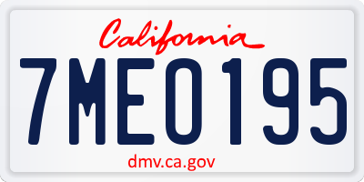 CA license plate 7MEO195