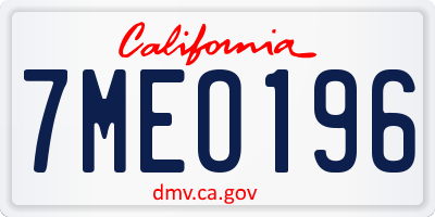 CA license plate 7MEO196